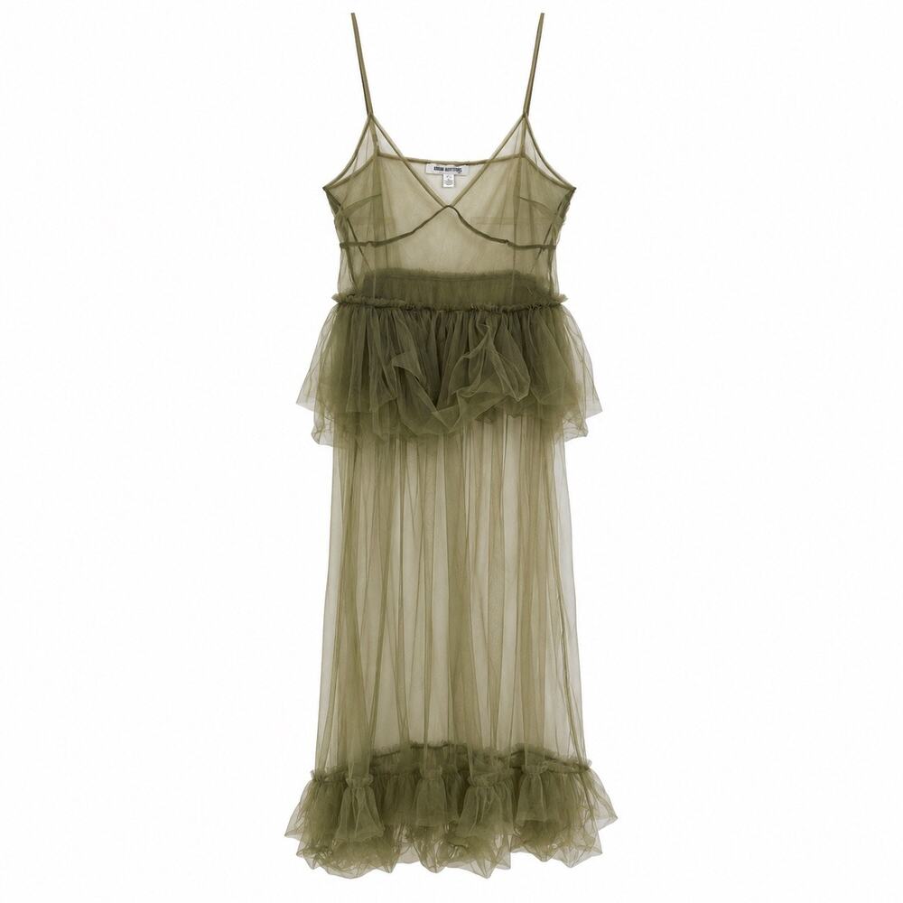Urban Outfitters Sheer Mesh Ruffle dress sweetheart neck festival boho women L
